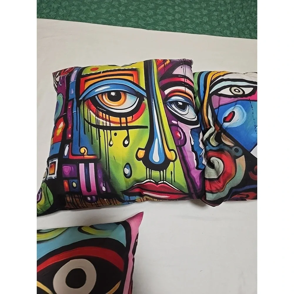 Set‎ Of 4 Pillows 16x16 Throws Faces abstract art pillow in a Picass Style Fun